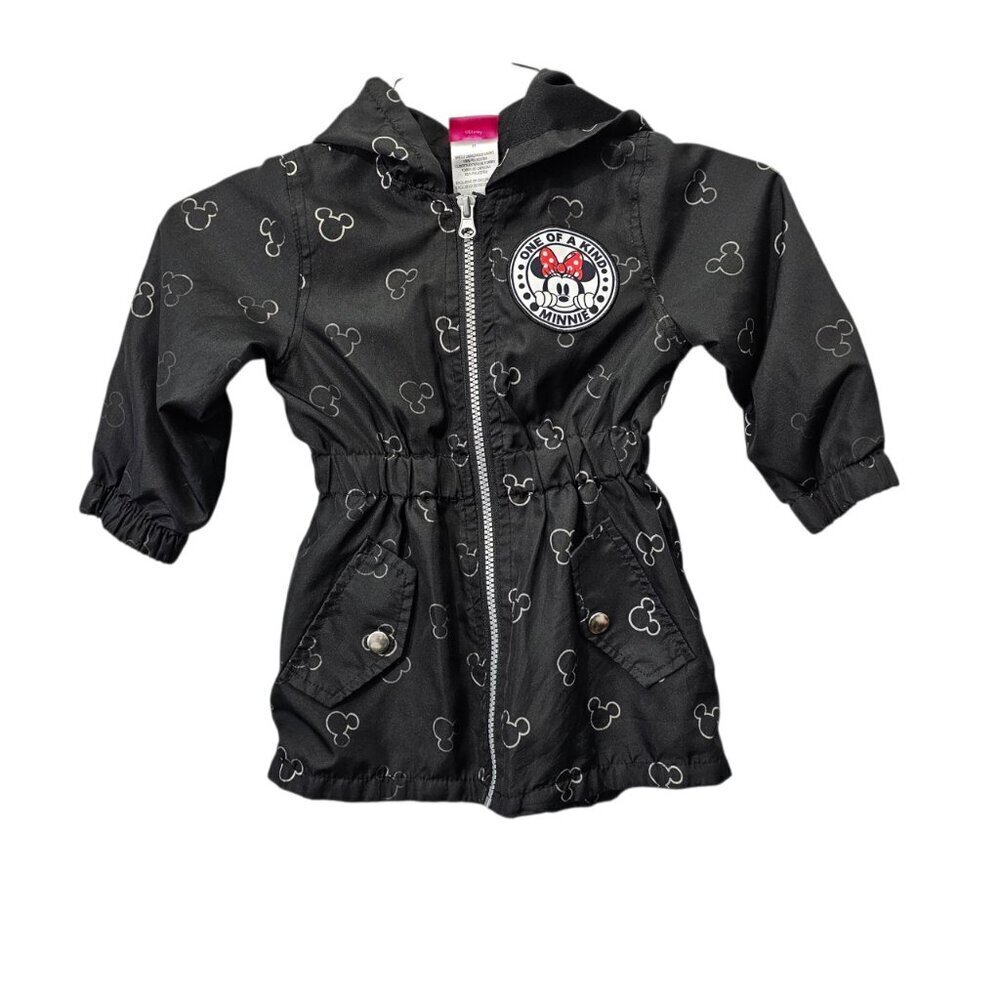 Disney Jr Minnie Mouse Toddler Zip Up Spring Rain Windbreaker Hooded Jacket